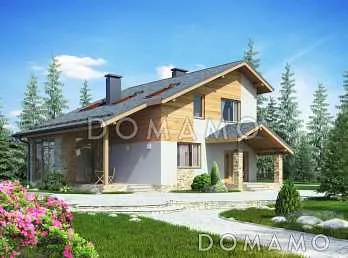 Проект загородного дома с панорамным окном в гостиной
