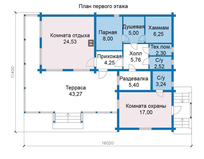 Планировка первого этажа :: Проект деревянного дома 12-96