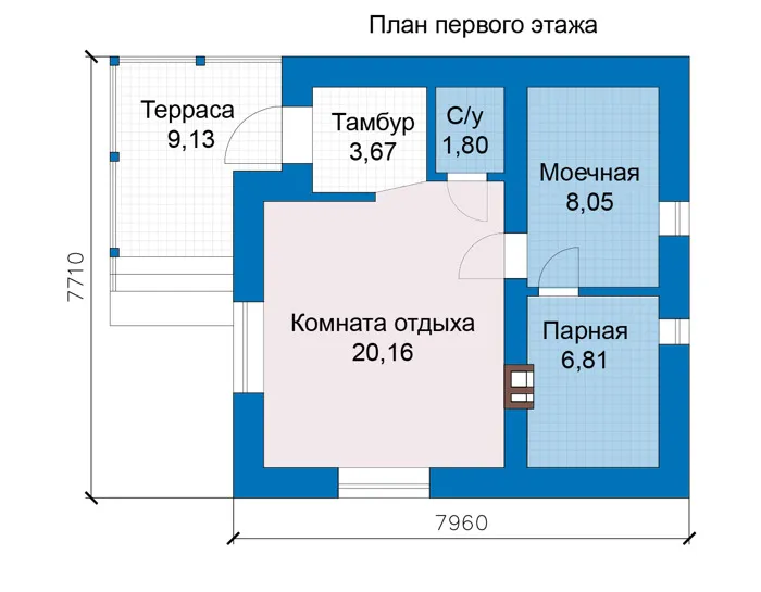 Планировка первого этажа :: Проект дома из газобетона 81-56