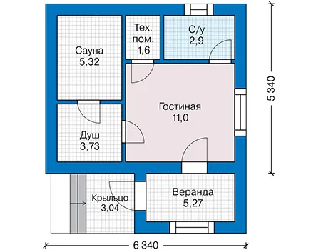 Планировка первого этажа :: Проект деревянного дома 12-81