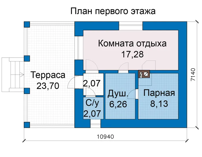 Планировка первого этажа :: Проект дома из газобетона 69-09