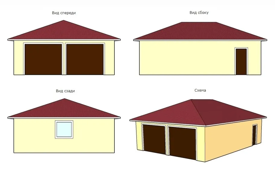виды и проекции гаража 8,2 х 10,5 м
