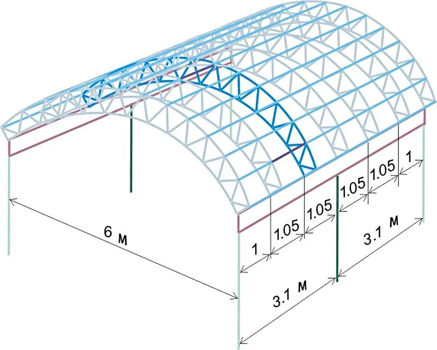 Чертеж каркаса для навеса арочной формы