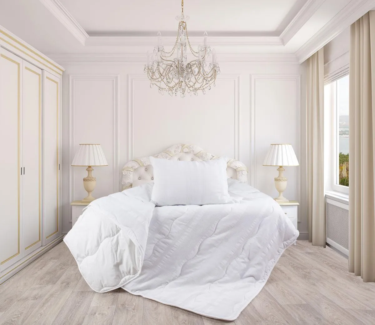 Белая спальня в классическом стиле 