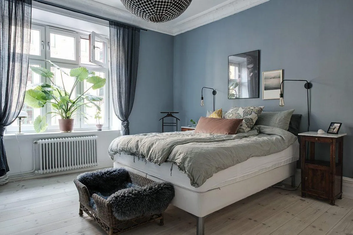 Голубая спальня в скандинавском стиле