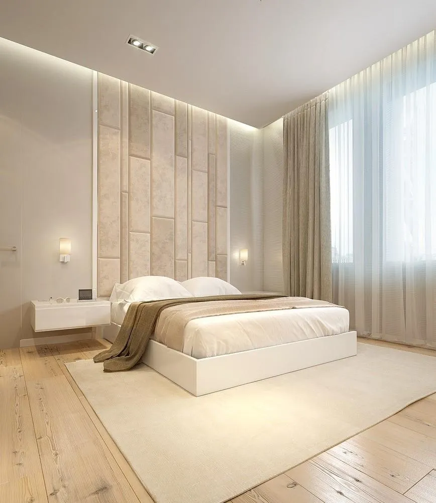 Бежевая спальня в стиле минимализм