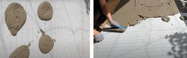 Накидываем раствор на пенопласт и разравниваем. Фото канал: Песни Яши Косяка