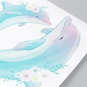 Наклейка пластик интерьерная цветная "Дельфины и цветы" 23х24 см