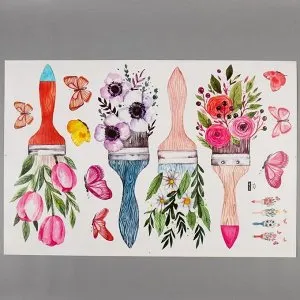 Наклейка пластик интерьерная цветная "Кисти с цветами" 60х90 см