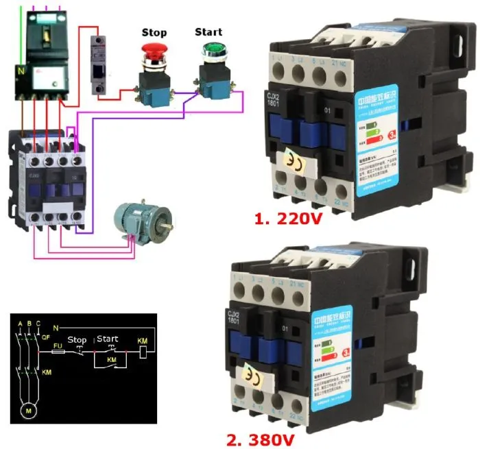 подключение пускателя с катушкой на 380в
