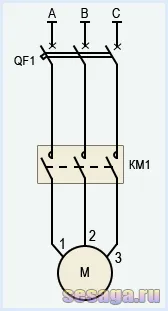 Силовая часть магнитного пускателя КМ1