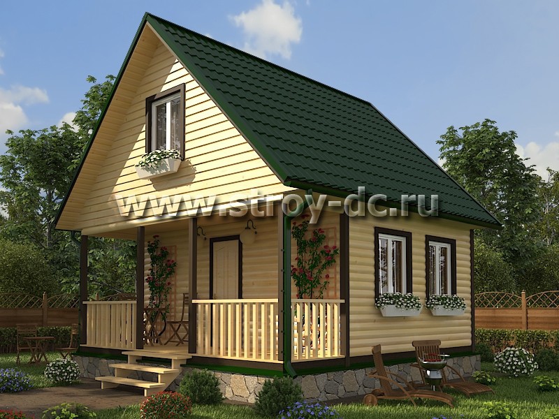 Каркасно-щитовой дом 6х6 м с открытой Каркасно-щитовой дом 6х6 м с открытой