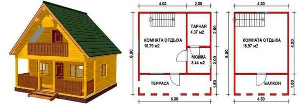 Компактная баня стандартной планировки