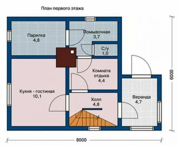 Баня с кухней на первом этаже