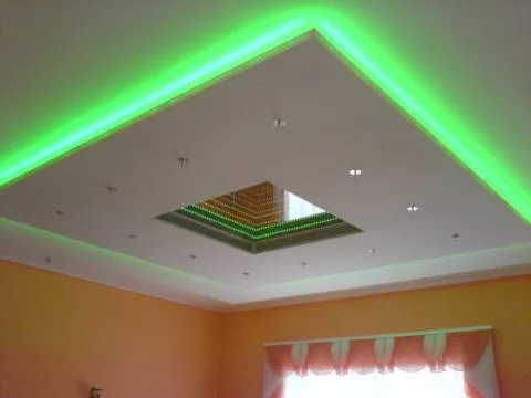 Эффект парящего потолка из гипсокартона с диодной подсветкой