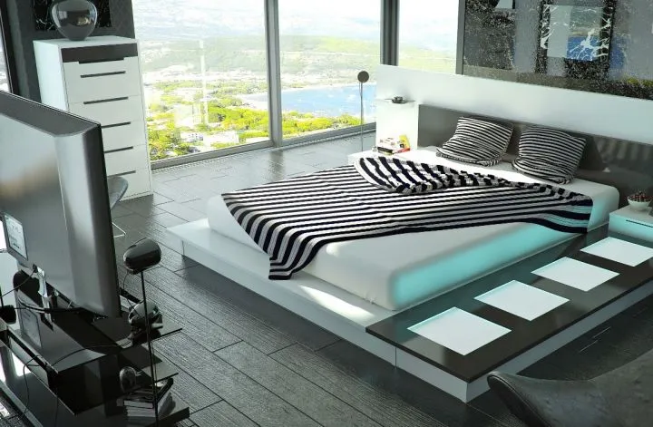 Простой и функциональный дизайн спальни в стиле хай-тек