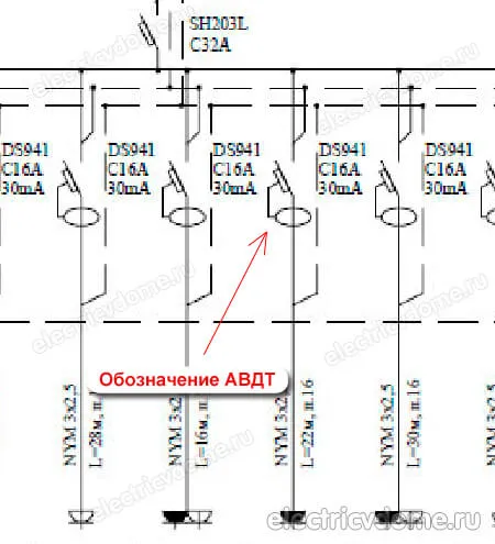 Обозначение автоматического выключателя на схеме