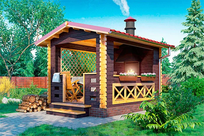 Проект беседки из дерева с печью