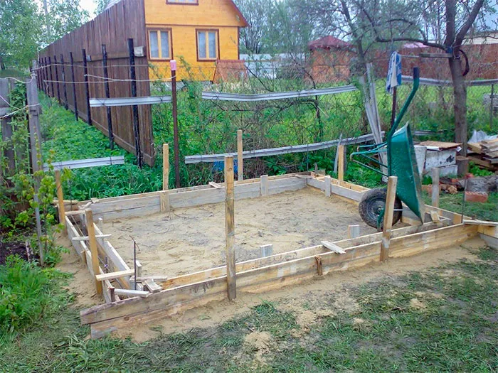 Установка опалубки для ленточного фундамента