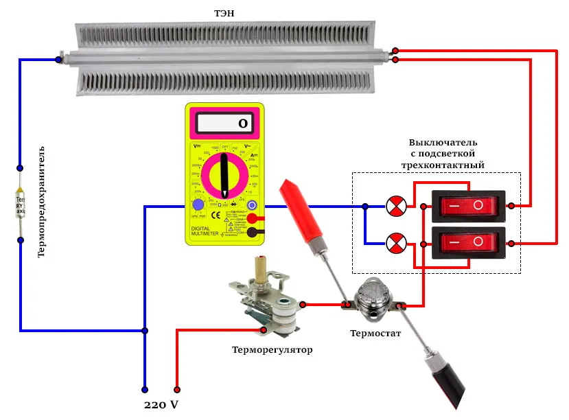 как проверить термостат на конвекторе мультиметром