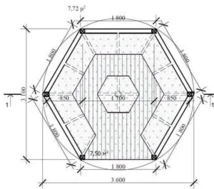 Чертеж шестигранной беседки (вид сверху)