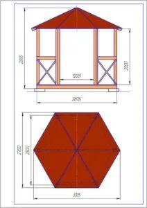 Чертеж шестигранной беседки