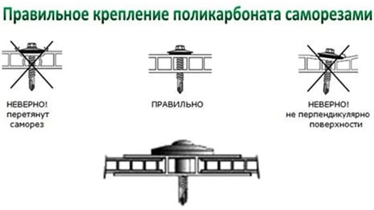 Правильное крепление поликарбоната саморезами