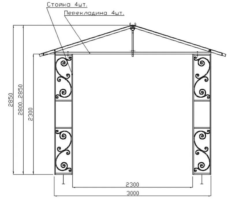 Чертеж металлической беседки с коваными элементами