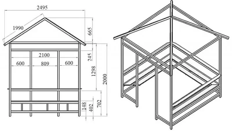 Чертеж беседки из профиля с квадратным сечением