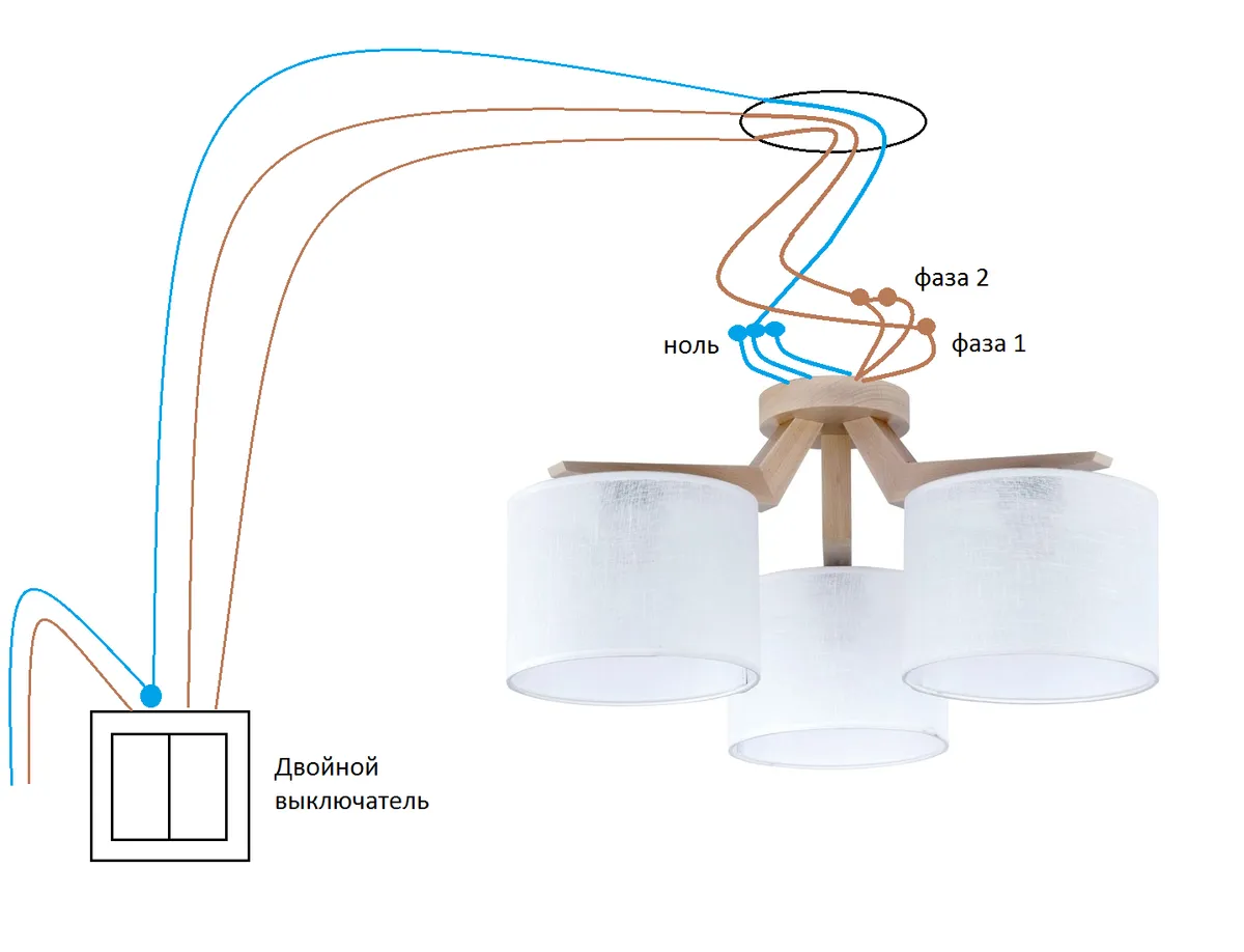 Как сделать люстру на 2 выключателя