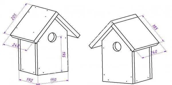 Скворечник с треугольной крышей: чертеж, размерыСкворечник с треугольной крышей: чертеж, размеры