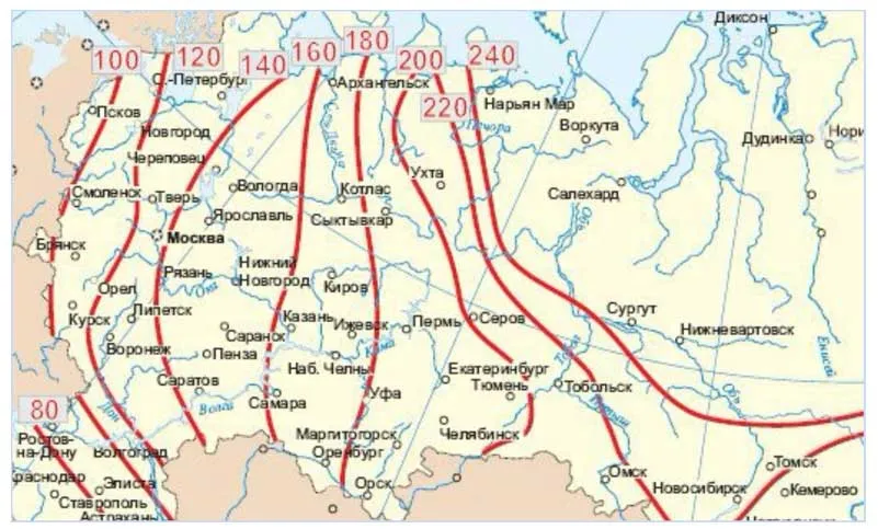 Карта глубины промерзания