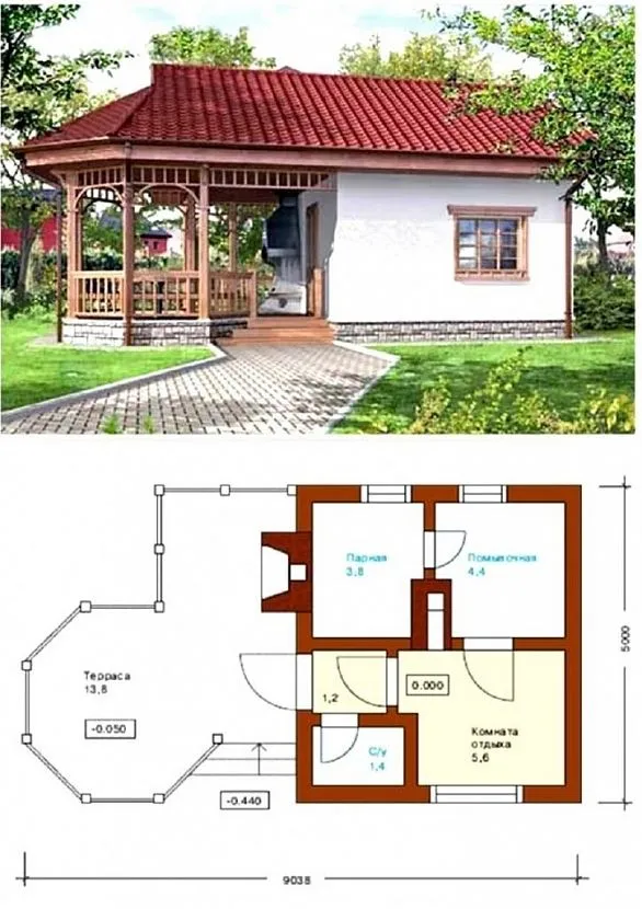 баня с террасой и барбекю