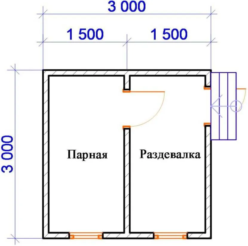 Пример планировки бани 3х3 Пример планировки бани 3х3
