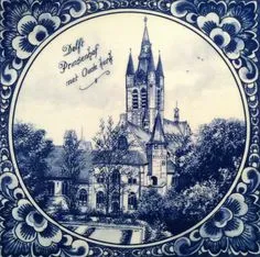 Tegel, Delft Prinsenhof met Oude Kerk, Delfts blauw Decoupage Plates, Decoupage Printables, Eco Decor, Three Primary Colors, Mozaic