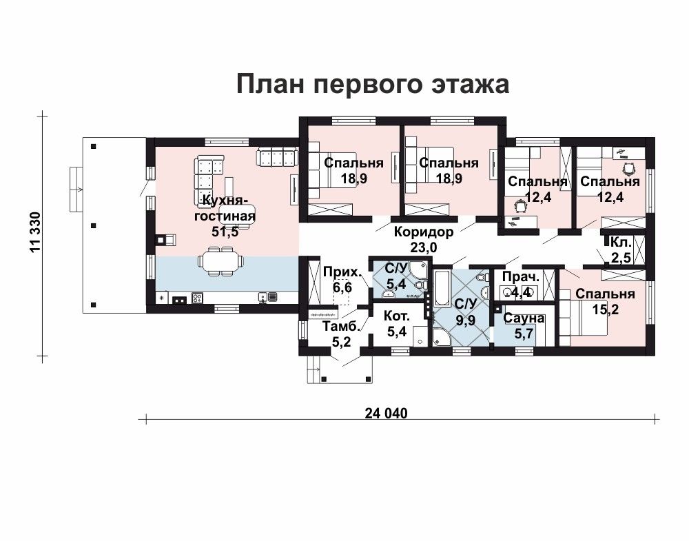 Проект одноэтажного дома AS-2416-6 из