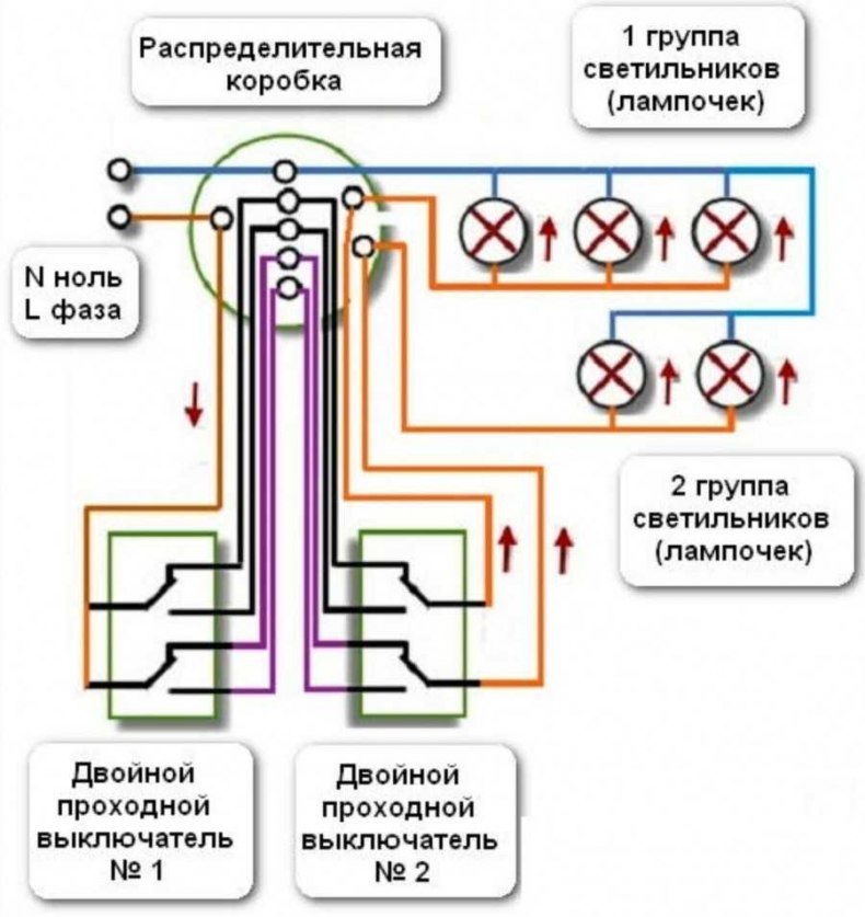 Подключение проходного выключателя