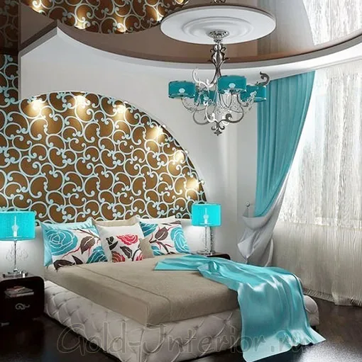 Цвет бирюзы и кофе в элегантном дизайне спальни