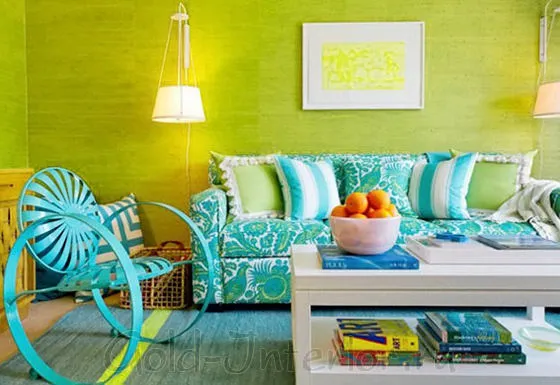 Бирюзовый и салатовый цвета в дизайне комнаты