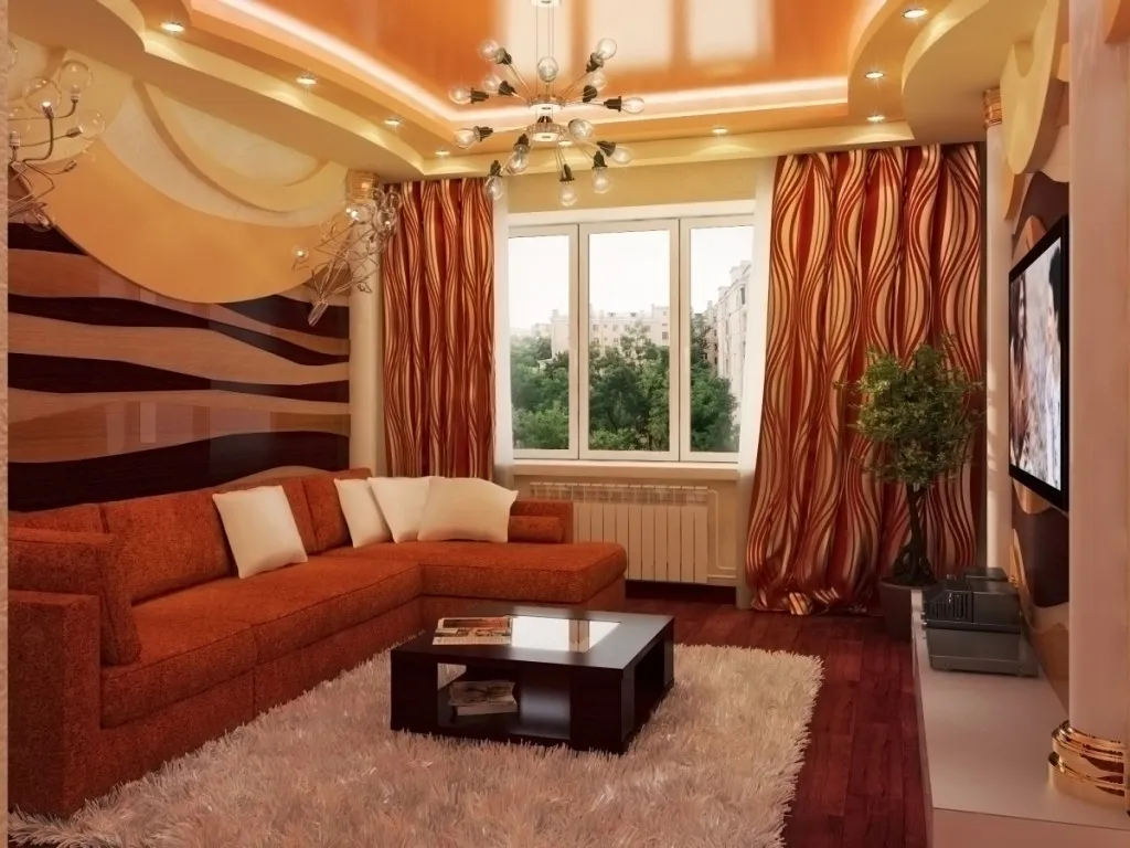 Дизайн гостиной в хрущевке в коричневых тонах