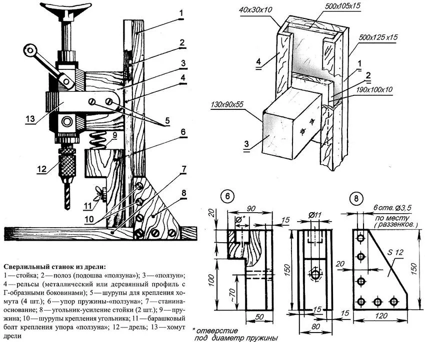 Для создания сверлильного станка из дрели не нужно применять особенные материалы и покупать дополнительные комплектующие