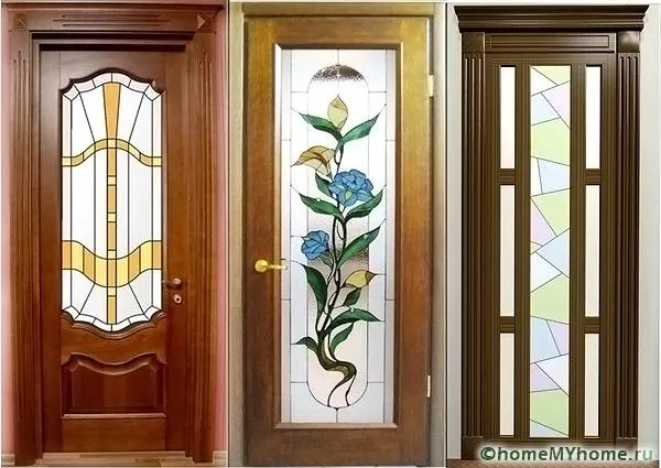 Двери из ламинированной древесины могут быть украшены стеклянными вставками