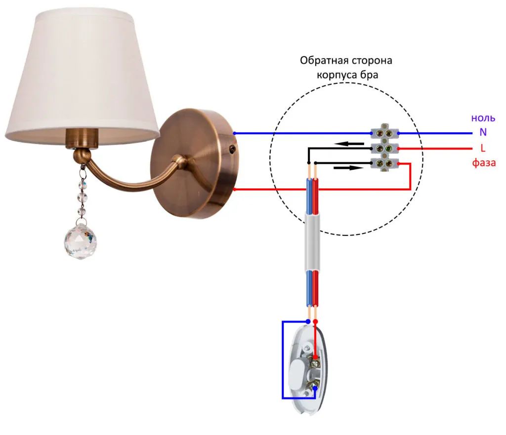схема подключения бра через выключатель на шнуре в проводке