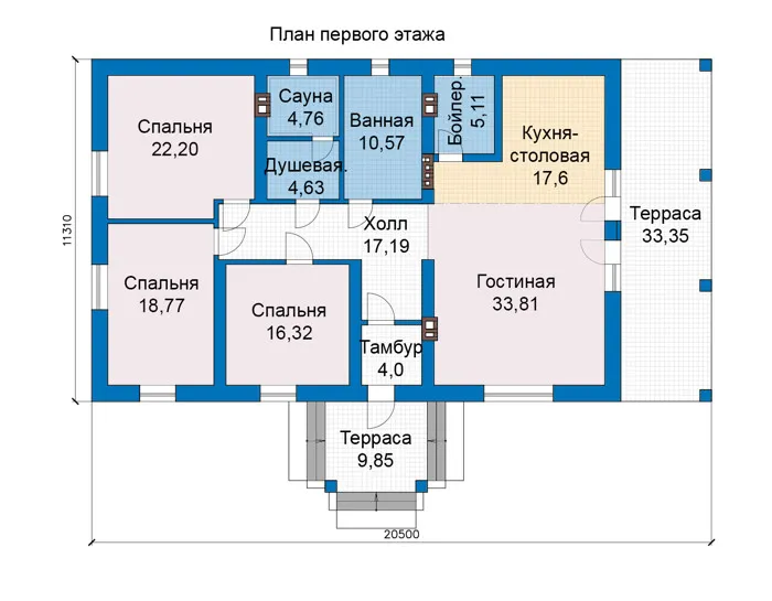 Планировка первого этажа :: Проект дома из кирпича 48-32