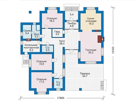 Планировка первого этажа :: Проект дома из газобетона 56-37