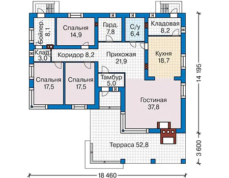 Планировка первого этажа :: Проект дома из кирпича 45-94