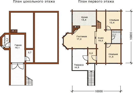 Планировка этажей к проекту дома из бруса на склоне Планировка этажей к проекту дома из бруса на склоне