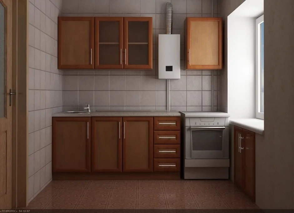 Интерер кухни ХРУЩЁВКИС газовойколлонкой