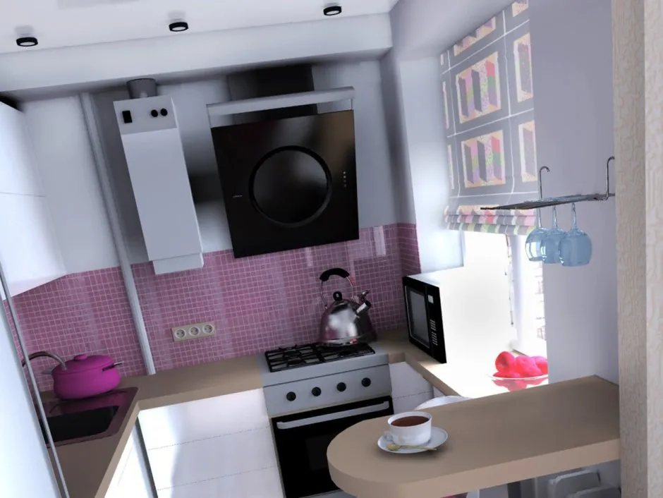 Подвесной потолок на кухне с газовой колонкой