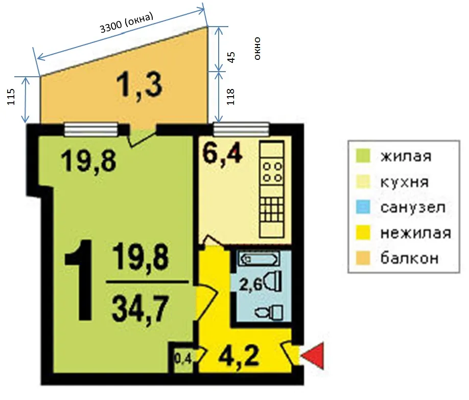 1-х комнатная квартира в доме серии I-515-9Ш
